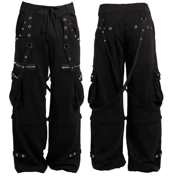 COPY Men's Black Gothic Punk Pants W/Straps Fleece Tripp Pants